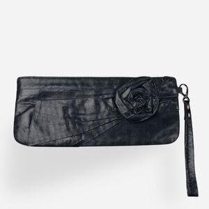 Vintage Y2K Bebe Black Evening Bag Clutch‎ Wristlet Moto Rose Flower